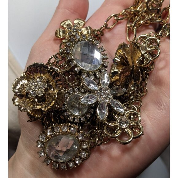 Vintage Fairycore Glam Gemmed Floral Statement Neckalce - Picture 3 of 5